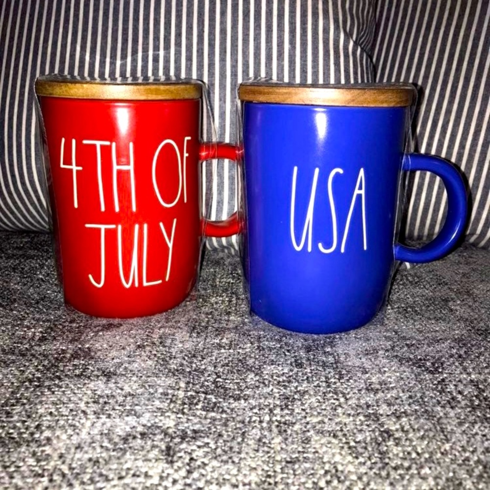 Rae Dunn Fourth of July and USA mugs with lids. Brand new.